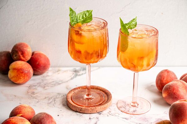 Bourbon Peach Basil Spritz